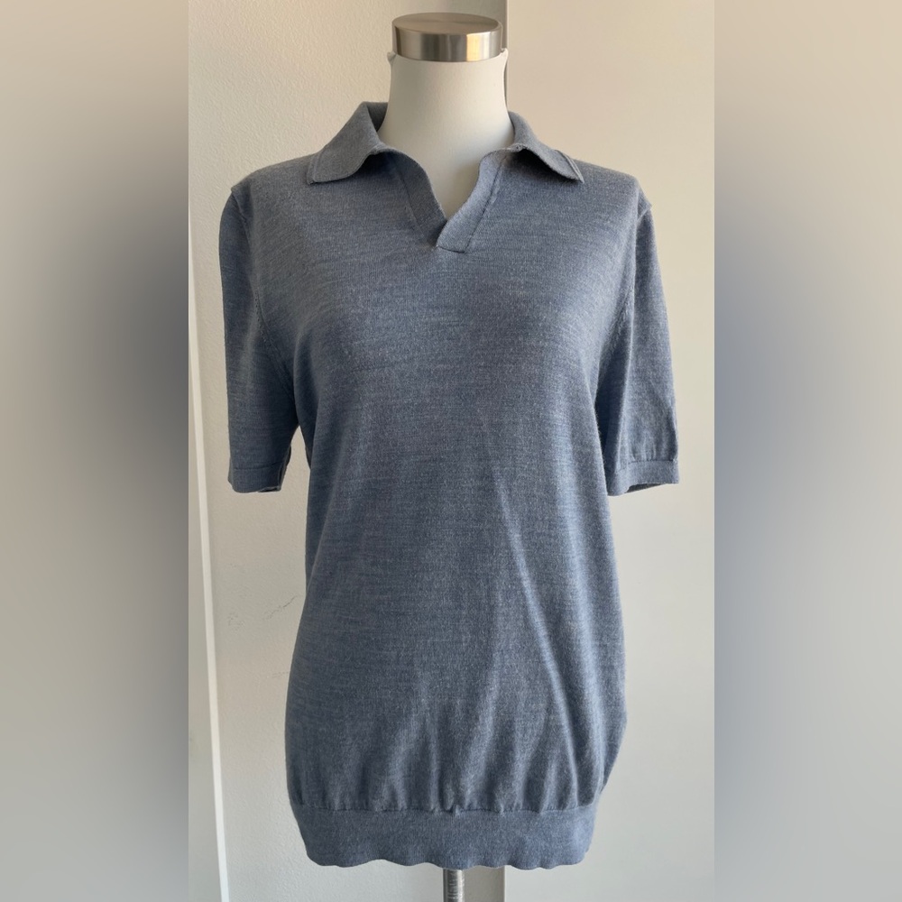 REISS 
Duchie Merino Wool Open Collar Polo Shirt - Washed Stone size M - Picture 4 of 10